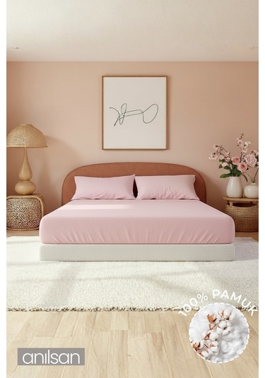 Düz Pudra Lastikli Çarşaf %100 Pamuk Tek/çift Kişilik Ev, Otel Çarşafı,63 Tel Pudra