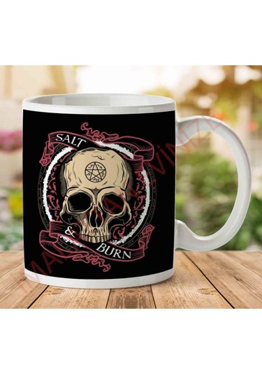 1-2157 Supernatural Salt And Burn Skulljpeg İki Tarafı Baskılı Kupa Bardak.jpg Çok Renkli
