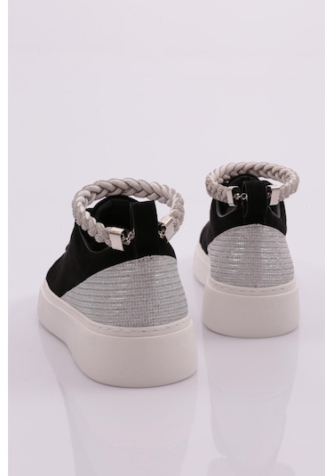 Dgn Es851 Kadin Kalin Taban Halhal Detayli Silver Taşli Sneakers Ayakkabi ES851-2007-R1680 Siyah
