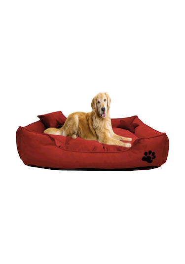 Mavi Vitrin Yıkanabilir Kumaş Pati İşlemeli Büyük Irk Köpek Yatağı L 100 x 80 CM