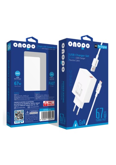 Onopo M6 67W Usb Esnek Kablo Type-c Turbo Hızlı Şarj Aleti Seti