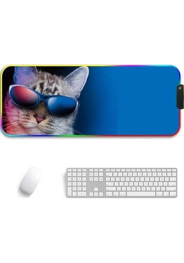 Ebitda 260x390x3mm Kauçuk Rgb Işıklı Mouse Pad - Gözlüklü Kedi Modeli Gözlüklü Kedi