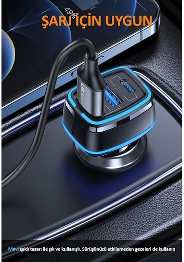 Usams US-CC126 PD Type-C + 2XUSB-A 80W Çakmaklık Hızlı Şarj Cihazı