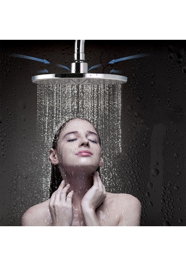 Qingmipy Banyo Yüksek Basınçlı Düş Başlığı - 8 İnç Yuvarlak Abs Krom, Otomatik Temizlenir Uçlar, G1/2 Bağlantı, Su Tasarruflu Tek Fonksiyonlu Eğim Borusu Hariç 22516 Gümüş