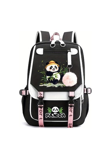 Dream011 Moda Yaratıcı Panda Desenli Siyah Tip A Sırt Çantası Büyük Kapasiteli Ayarlanabilir Askılı Günlük Kullanım İş Seyahat Ve Gençler İçin Siyah