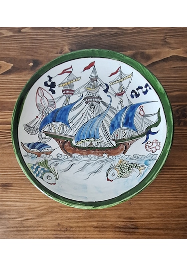Geleneksel İznik Desenli Çini Tabak Kalyon Desen