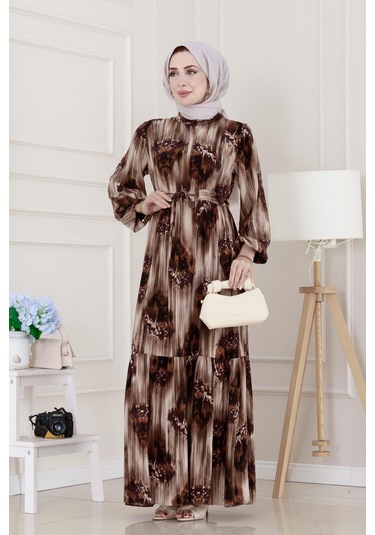 Beli Tünelli Hera Viscon Elbise-bej-5312 Bej