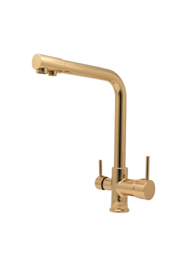 Kustar 3 Yollu Arıtma Çıkışlı Mutfak Eviye Bataryası Altın