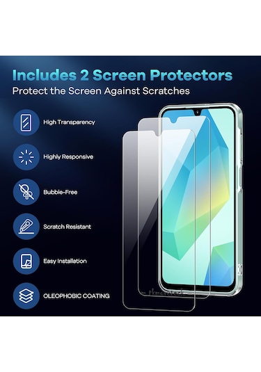Samsung Galaxy Uyumlu A16 Kılıf Şeffaf Silikon + 9h Ekran Koruyucu Cam