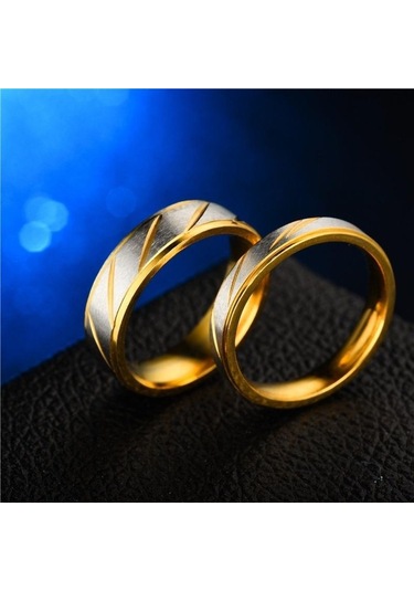 1 Adet Yeni Altın Renk Yüzük Paslanmaz Çelik Çift Yüzük Moda Toplu Çizgili Yüzük Takı Kadın Altın