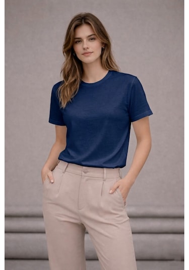 Bürke 2'li Erkek/Unisex Siyah-Lacivert Renk %100 Pamuk Bisiklet Yaka Basic Tişört