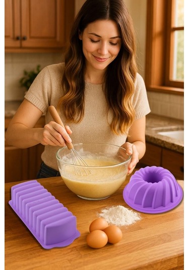 Silicolife 2 Li Silikon Kek Kalıbı Seti, Baton Kek Kalıbı Ve Burgu Kek Kalıbı Seti Yerli Üretim Lila Lila