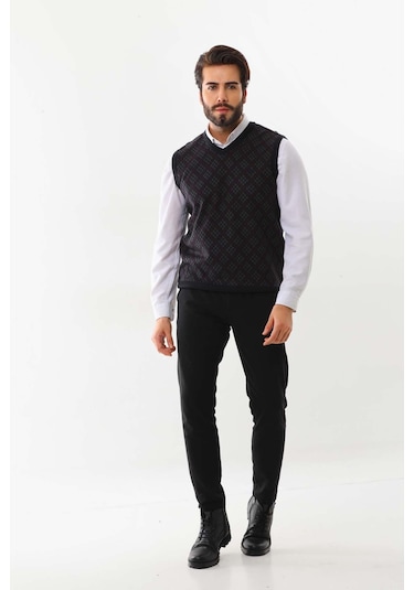 Pelikan Erkek V Yaka Desenli Süveter 9614 Füme
