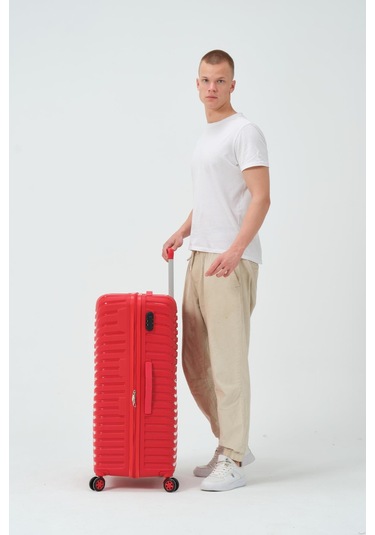 Keo-plus Kırmızı Büyük Boy Silikon Kırılmaz Pp Valiz Kırmızı