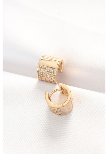 Ezoconcept Pirinç Gold Renk Taşlı Minimal Küpe