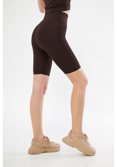 Lesa Wear Yüksek Bel Likralı Toparlayıcı Kısa Şort Tayt Kahverengi