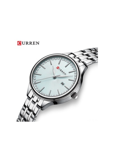 Skycity Curren Kadın Kol Saati 9099: Zaman Ve Takvim Gösterimi, Gümüş Kasa Mavi Gösterge, Çelik Kordon, Günlük Kullanıma Uygun Siyah