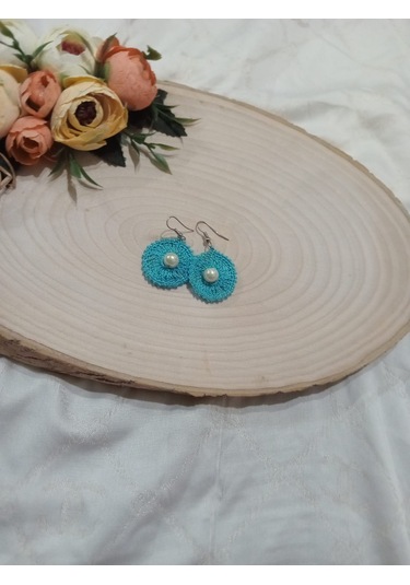 Mavi El Örgüsü Küpe Mavi