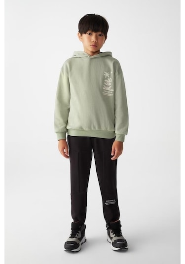 Erkek Çocuk Kapüşonlu Botanik Sweatshirt-13019-yeşil Yeşil