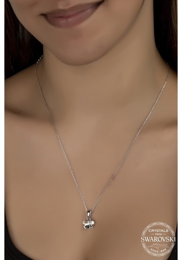 Union Swarovski Crystal Kadın Beyaz Papatya Gümüş Kolye