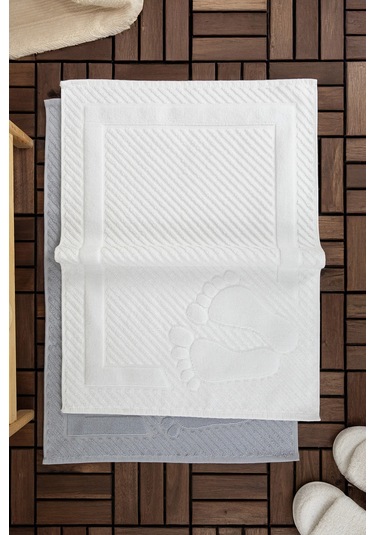 Leoline %100 Pamuk Premium 2'li Ayak Havlusu - Gri - Beyaz Gri - Beyaz