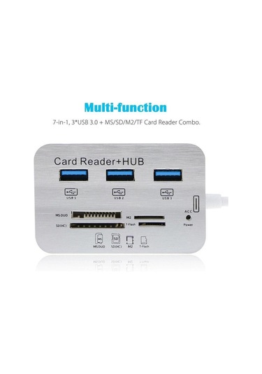 Çok İşlevli Ms/sd/m2/tf Hafıza Kartı Okuyucu Kombo Yüksek Hızlı 3 Bağlantı Noktalı Usb 3.0 Hub Boyut: Usb 3.0