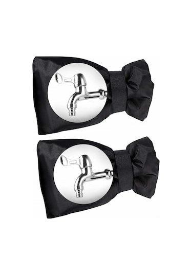 Vkemall Sıcaklık Koruyucu Musluk Koruması - Oxford Kumaş Dışarıdaki Su Boruları İçin Donma Engeli, Siyah 14x19cm, 2 Adet Paket