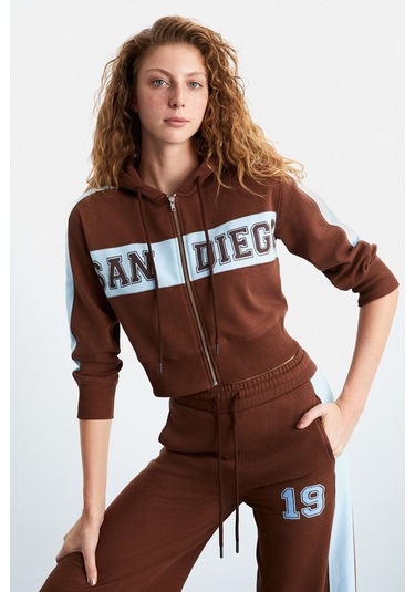 GRIMELANGE Morıah Kadın Kapüşonlu Geniş Paça Kahverengi Alt-üst Takım Kahverengi