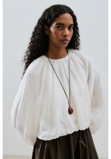 Balon Form Kısa Bluz Ekru Ekru