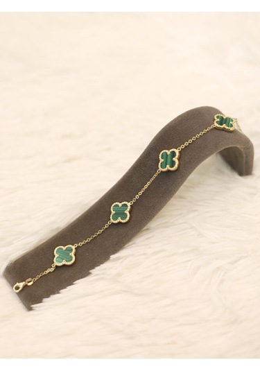 14 Ayar Altın 5'li Yeşil Yonca Bileklik Altın