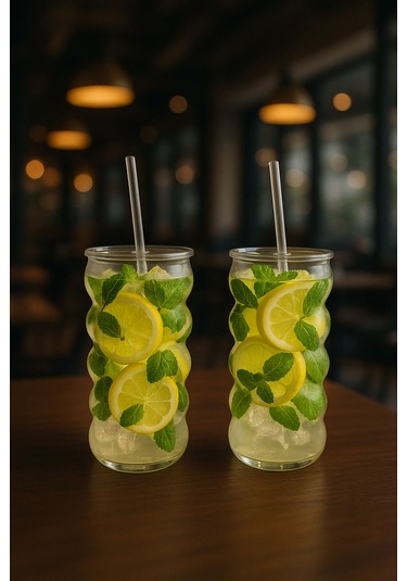 Wavecup Şeffaf Kapaklı Pipetli Cam Bardak Soğuk Kahve Limonata