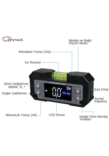 Loyka 5346 Mini Dijital Eğim Ölçer Su Terazili