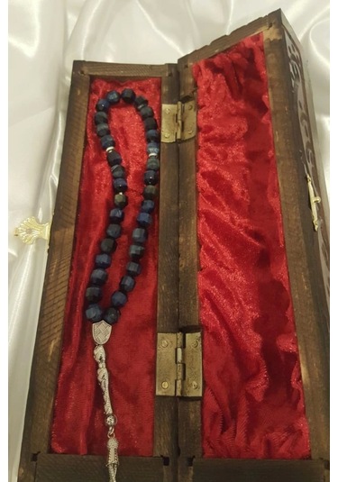 Akik Tesbih Tespih Akik Doğal Taş Tesbih Gümüş İmameli Ahşap Kutulu 10 Mm Kesme Akik Çok Renkli