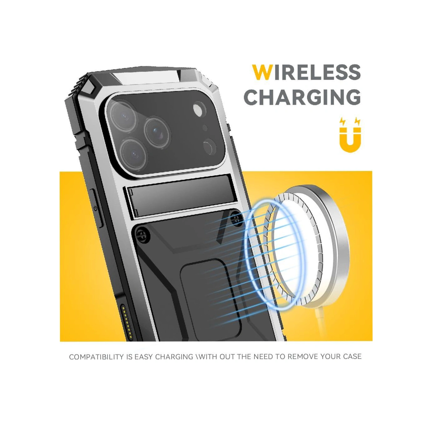 İphone 17 Pro Max İçin Metal Kılıf 360 Tam Koruma Kapak Cam Ekran Koruyucu Darbeye Dayanıklı Ağır Hizmet Kickstand İle