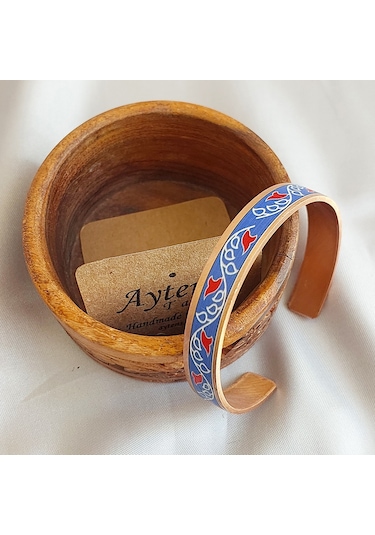 El Yapımı Bakır Bileklik Etnik Desenli Uv Baskı Unisex Tasarım