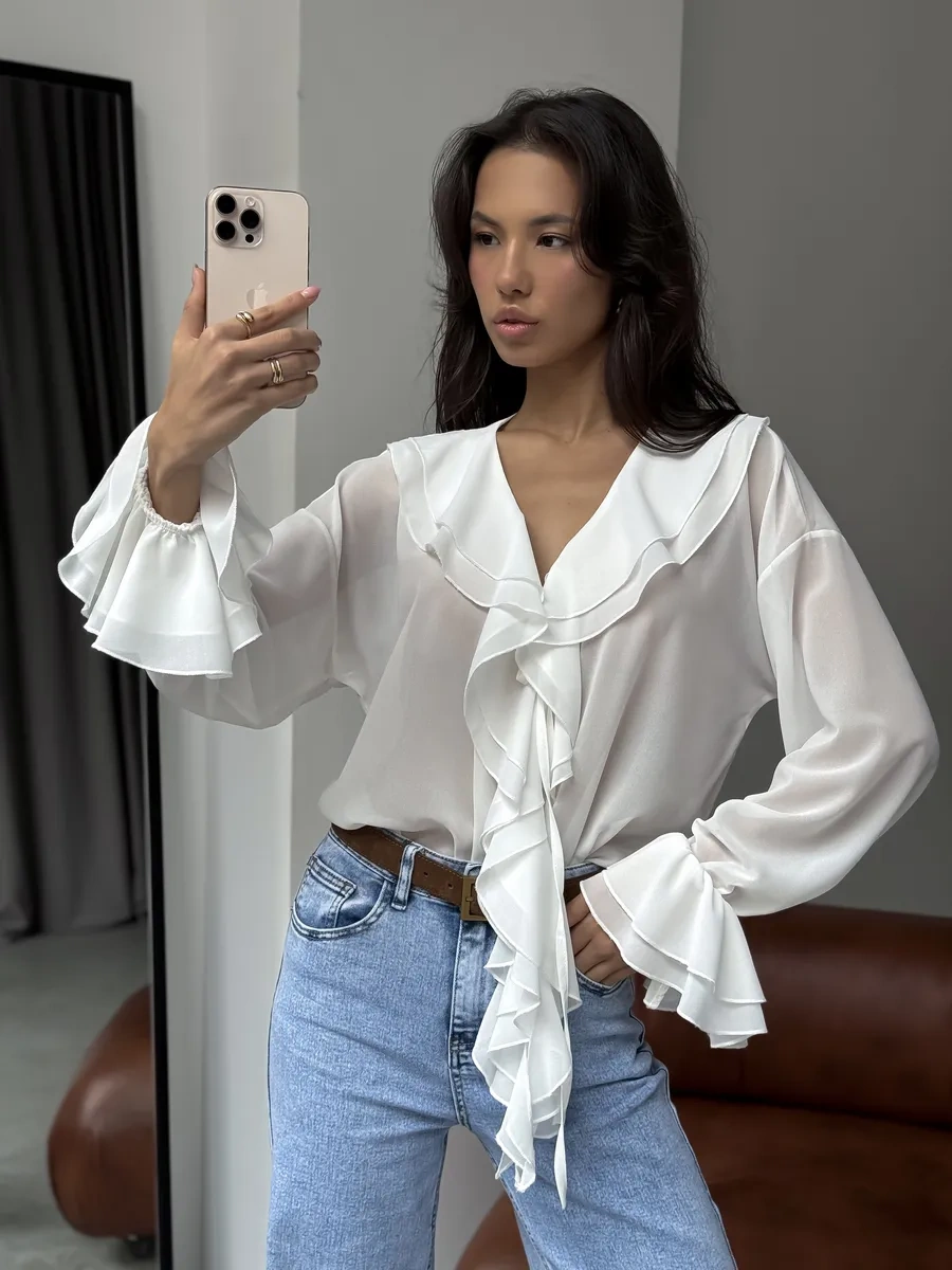 Masya Beyaz Fırfırlı Şık Bluz 449250351 Beyaz