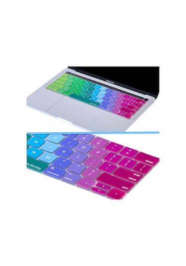 Macbook Pro Touchbar Klavye Koruyucu 13-15Inc Us İngilizce Dazzle Pembe Yeşil