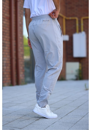 Erkek Açık Gri Eşofman Altı Fermuarlı Paça Kaliteli Paraşüt Kumaş Açık Gri