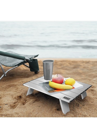 Haegs Portatif Küçük Masa Alüminyum Hafif - Plaj, Piknik, Kamp, Balıkçı, Outdoor Küçük Sehpa Masa - Gümüş