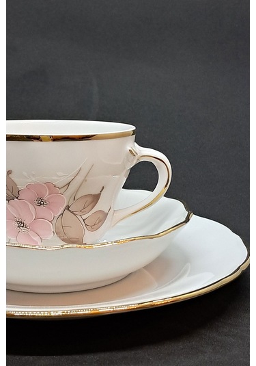 Alman El Boyama Vintage Çay Fincanı 3 Parça 170 Ml Beyaz-gri