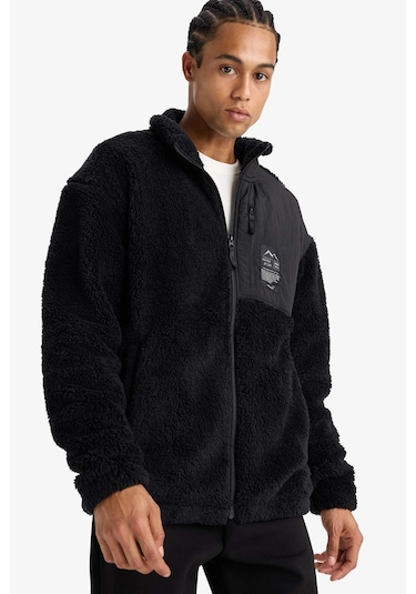 Defacto Defactofit Boxy Fit Dik Yaka İçi Yumuşak Tüylü Pelüş Hırka F3812ax25wnbk81 Siyah-bk81