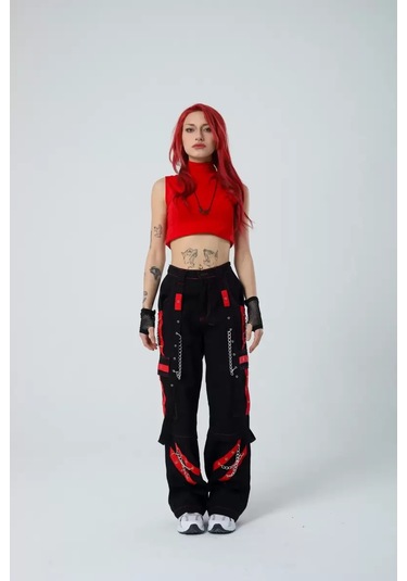 Paradise Kırmızı Şerit Detaylı Baggy Cyber-pants Çok Renkli