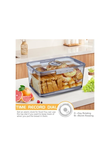 Monyee Besin Dereceli Pet Eşya Saklama Kutusu, Ayarlanabilir Hava Valfi Ve Zamanlayıcı İle Taze Tutucu, Soğutucuda Kullanılabilir 30.5x15.5x15.5 Cm Gri Ekmek Kutusu Gri