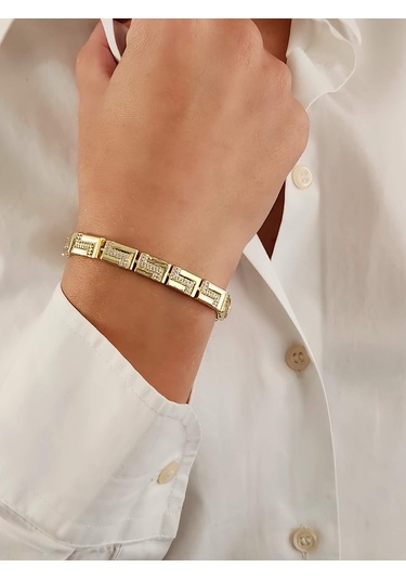 Z Model Zirkon Model Çelik Bileklik Gold