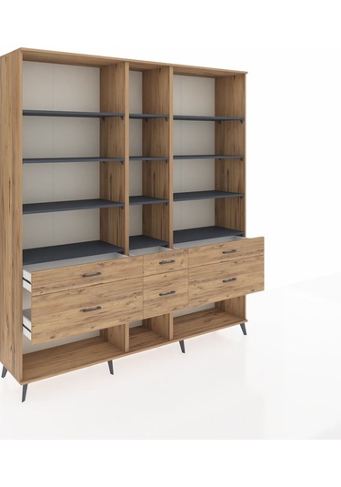 Hyperion Dolap 12 Raflı 6 Çekmeceli 220x44x243 Çam-antrasit/çam Antrasıt/atlas Çam