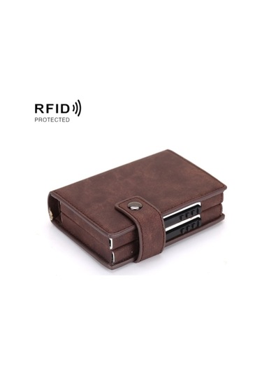 Sones Çift Kartlı Alüminyum Alaşımlı Kart Kutusu Rfıd Hırsızlığa Karşı Cüzdan Kahverengi