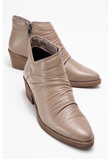 Rule Taş Hakiki Deri Kadın Kalın Topuklu Bot Taş Rengi Taş