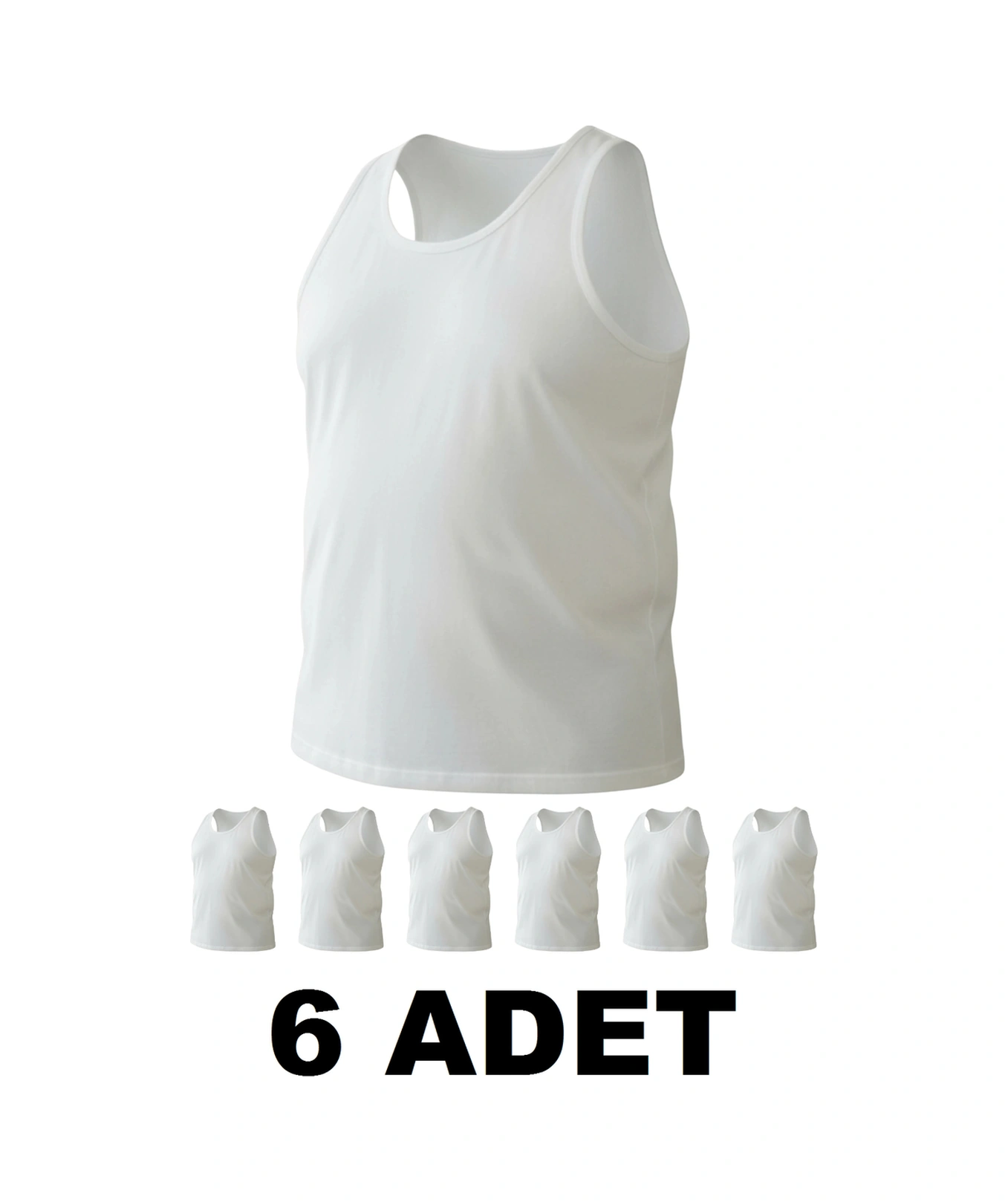 Büyük Beden Pamuklu Erkek Atleti 6'lı Paket - Beyaz Beyaz