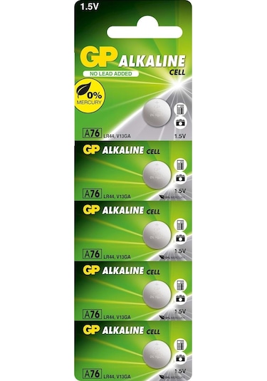 GP A76 LR44 1.5V Alkalin Blister Düğme Pil 5'li