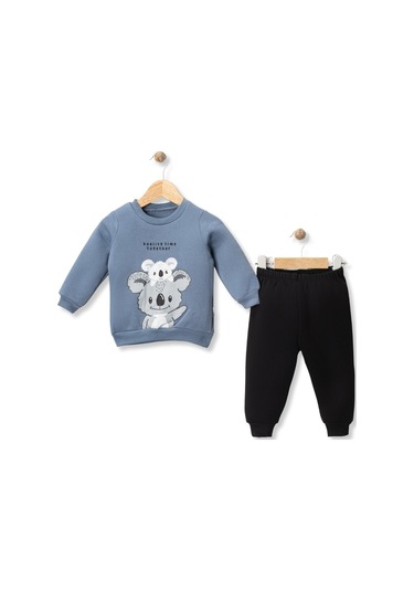 Koala Baskılı Üç İplik Şardonlu Alt Üst Takım Mavi